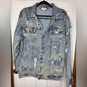 Umgee Distressed Denim Blue Jean Jacket Size: L